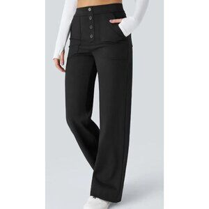 Halara High Waisted Button Straight Leg Casual Pants Women Size Large NWT